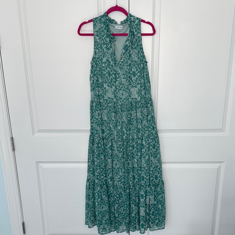 Calvin Klein Green Patterned Sleeveless Maxi Dress